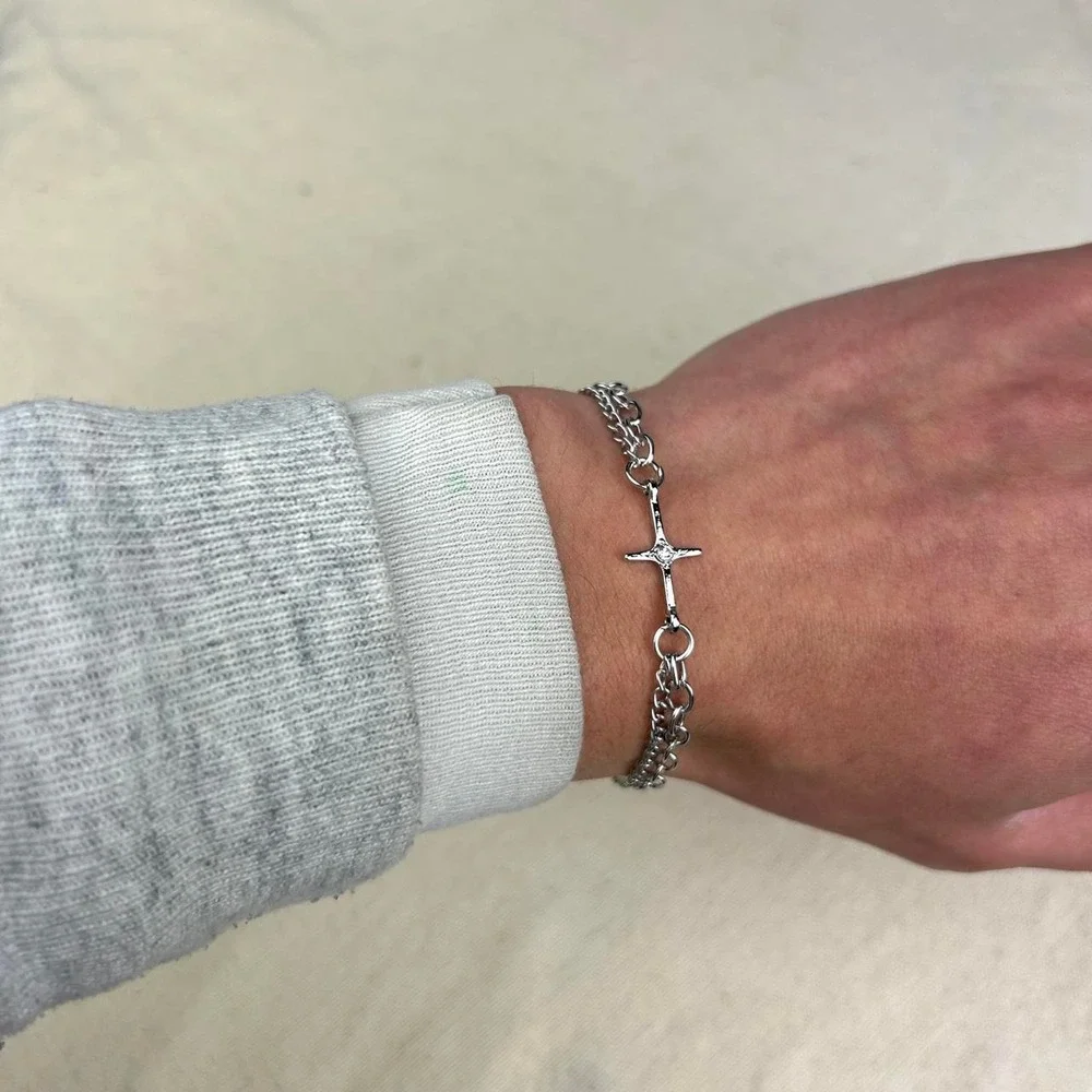 Vintage style stainless steel silver cross chain bracelet cyber grunge punk